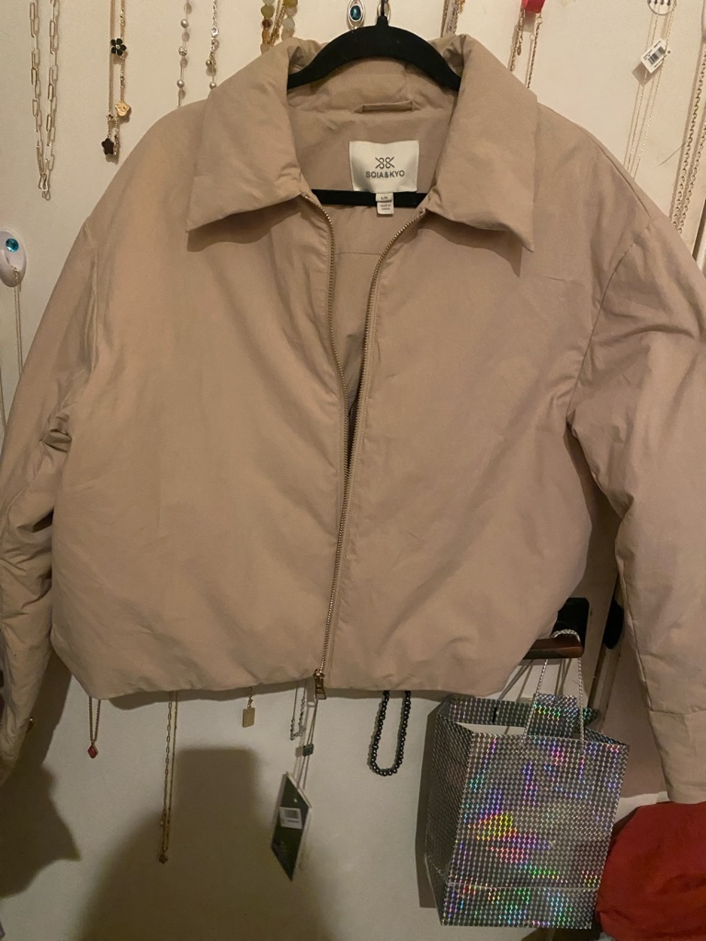 Great gift 🎁 for Dad Soia&Kyo Beige Cropped Bomber Jacket with pockets